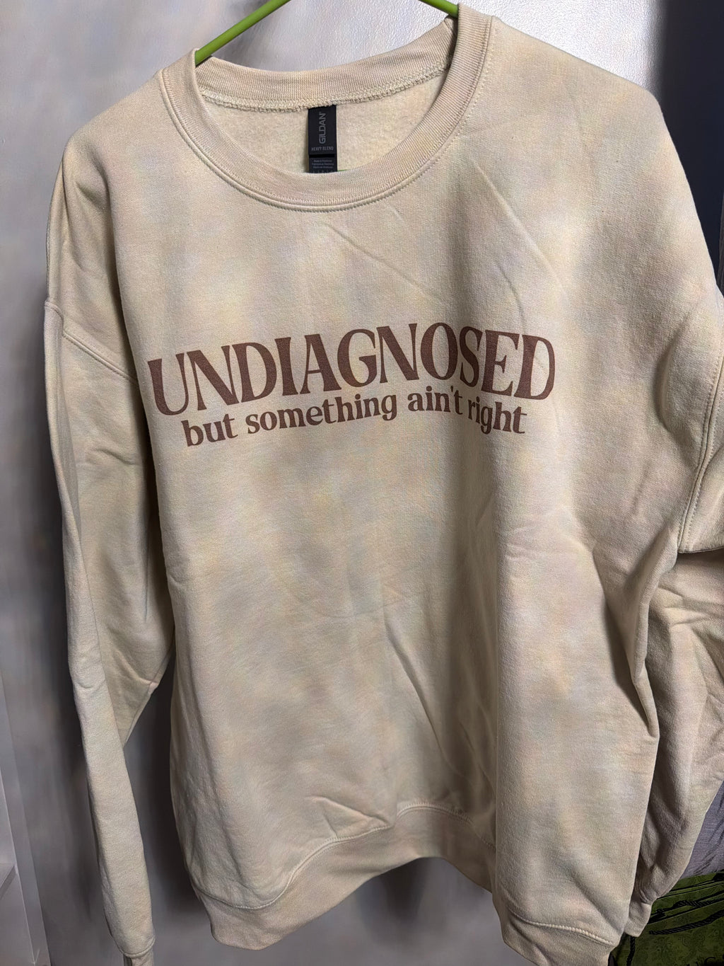 Sand/Cream Graphic Crewneck Sweatshirt — "Undiagnosed"