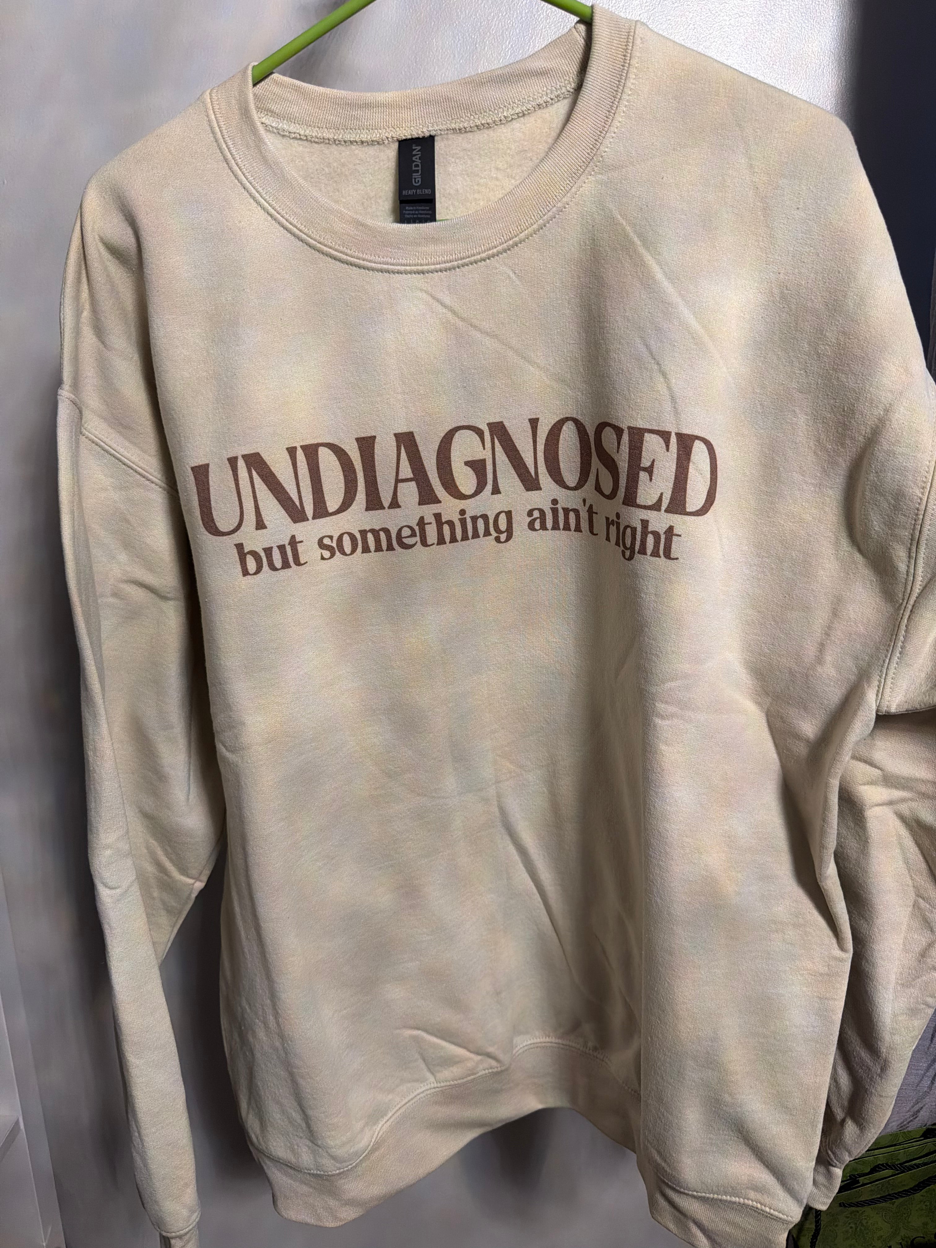 Sand/Cream Graphic Crewneck Sweatshirt — "Undiagnosed"
